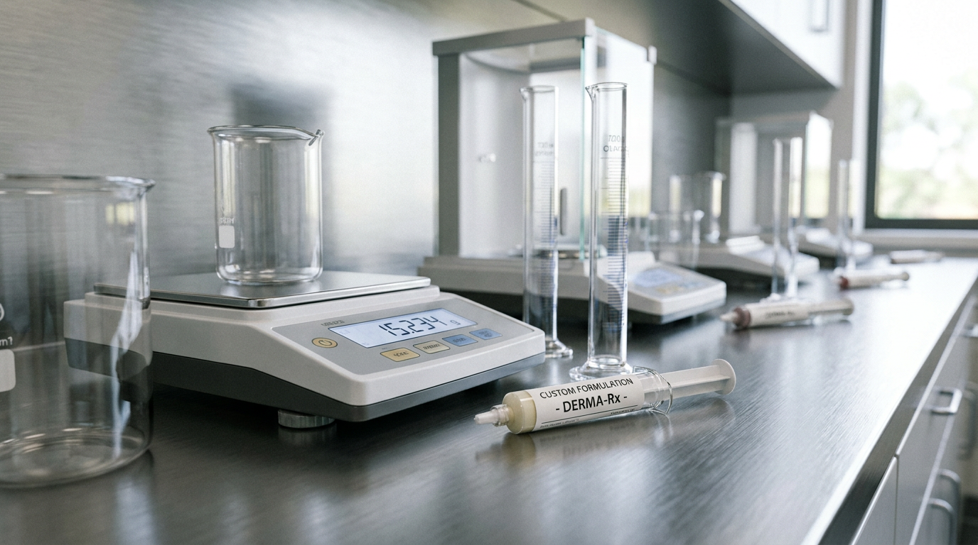 Compounding pharmacist preparing a custom formulation